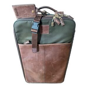 Vintage Coach 5496 22” Green Brown Leather Canvas Rolling Garment Bag USA